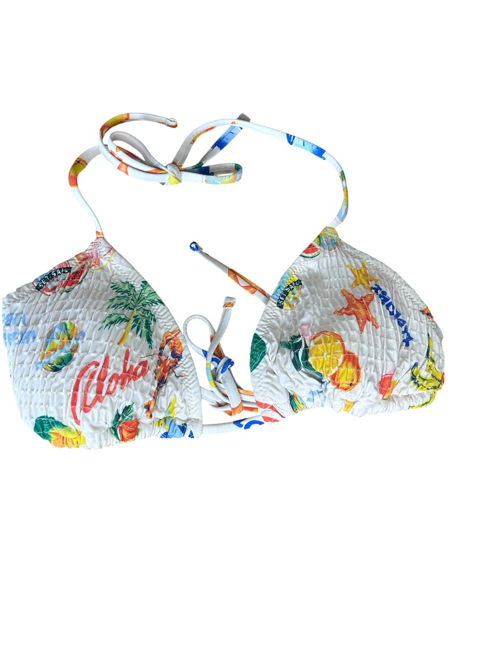 Old Navy White Tropical Print Triangle Bikini Top
